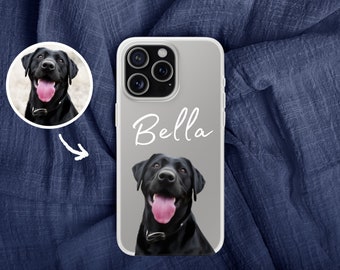 Coque de téléphone personnalisée avec portrait d'animal de compagnie, cadeau pour le propriétaire d'un animal de compagnie, personnalisé avec photo et nom, coque personnalisée semi-transparente pour iPhone, chien et chat