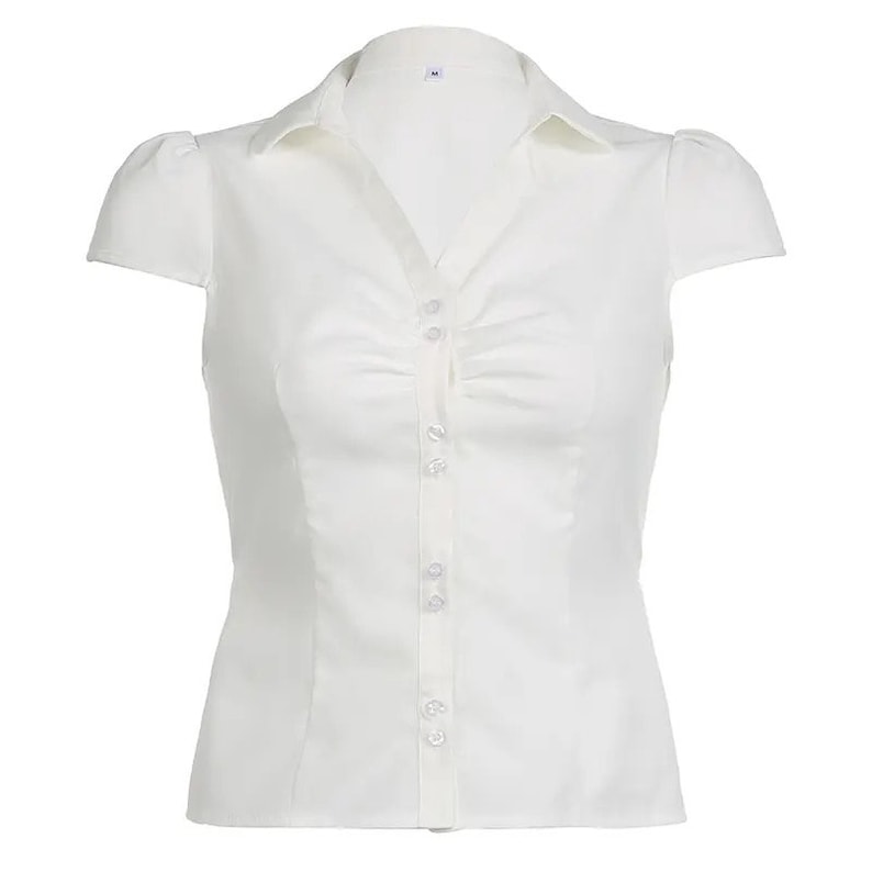 Y2K Basic and Minimal White Shirt Button up Blouse With Tie Detailing ...