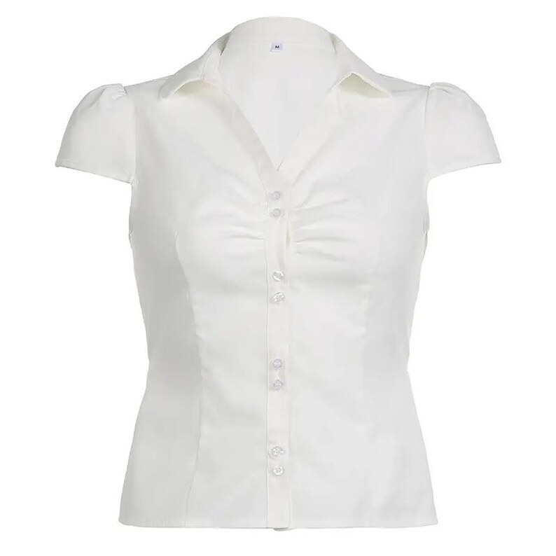 Y2K Basic and Minimal White Shirt Button up Blouse With Tie Detailing