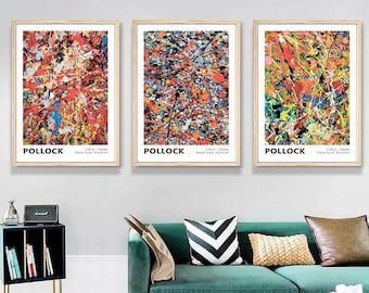 Set of 3 Jackson Pollock Print,Exhibition Poster,Pollock Poster,Works by Pollock,Pollock Artworks,Pollock Painting,DIGITAL DOWNLOAD