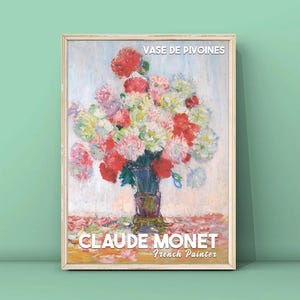 Jarrón de Pivoines de Claude Monet, 1882, Impresión, Flores de Monet, Pintura de Monet, Arte mural de Monet, Póster de exposición, Póster de naturaleza muerta, DESCARGA DIGITAL