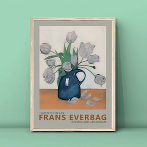 Impresión de tulipanes en lata de Frans Everbag, tulipanes en el arte, póster de flores en un jarrón, pintura de flores vintage, descarga digital