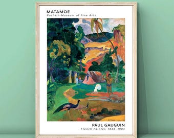 Impresión de Paul Gauguin Matamoe, Pintura de Gauguin &quot;Paisaje con pavos reales&quot;, Pinturas de paisajes vintage, Póster de paisaje, DESCARGA DIGITAL
