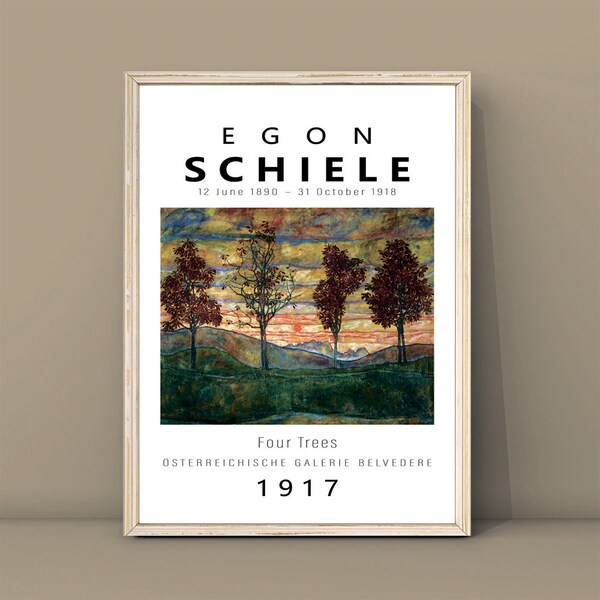 Egon Schiele Four Trees Print,Paintings by Egon Schiele,Vier Bäume,Schiele Landscape Print,DIGITAL DOWNLOAD