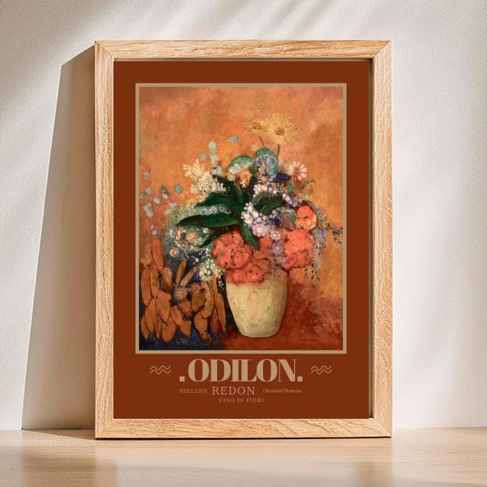 オディロン・ルドン「花瓶の花」版画、ヴィンテージパステルアート