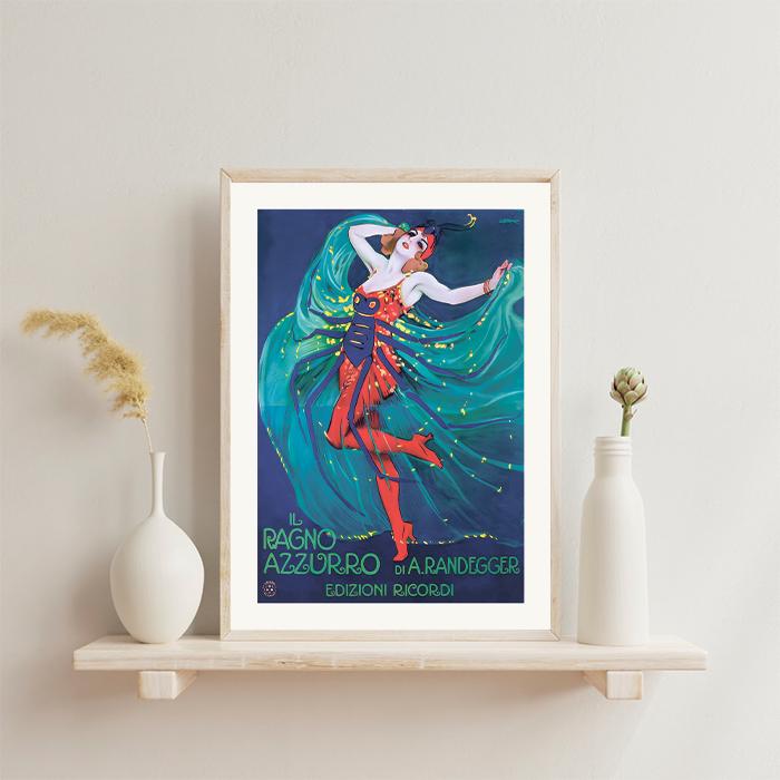 Leopoldo Metlicovitz Woman Print: Ragno Azzurro Opera Poster