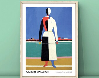 Kazimir Malevich Woman with Rake Print: Abstract Colorful Poster (Digital Download)