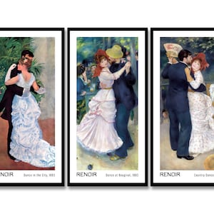 Set of 3 Renoir Dance Print Wall Art,Renoir Poster,Dance at Bougival Poster,Vintage Dance  Wall Art,Dance Print,DIGITAL DOWNLOAD