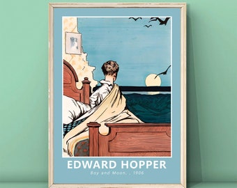 Edward Hopper Boy and Moon, 1907 Print Wall Art,Hopper Painting,Vintage Wall Decor,Vintage Poster,Vintage Boy Poster,DIGITAL DOWNLOAD