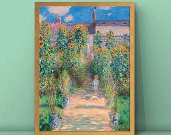 キャンバスプリントアート クロード・モネ ヴェトゥイユの画家の庭 額付 絵画 モネの版画：ヴェトゥイユの画家の庭、1881年（デジタルダウンロード