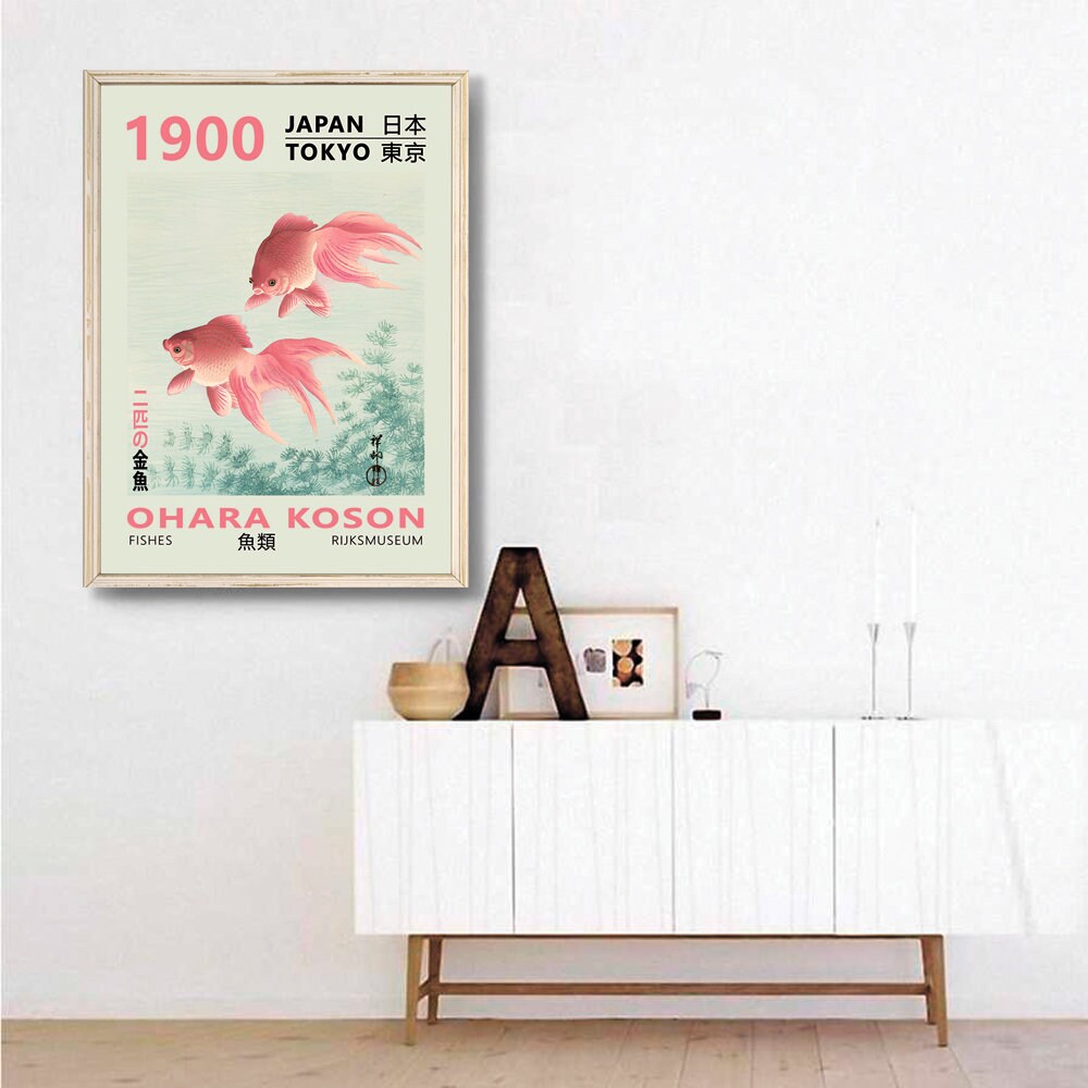 小原古邨「二匹の金魚」 【フレームサイズ 38cm × 29cm】版画 小原古邨