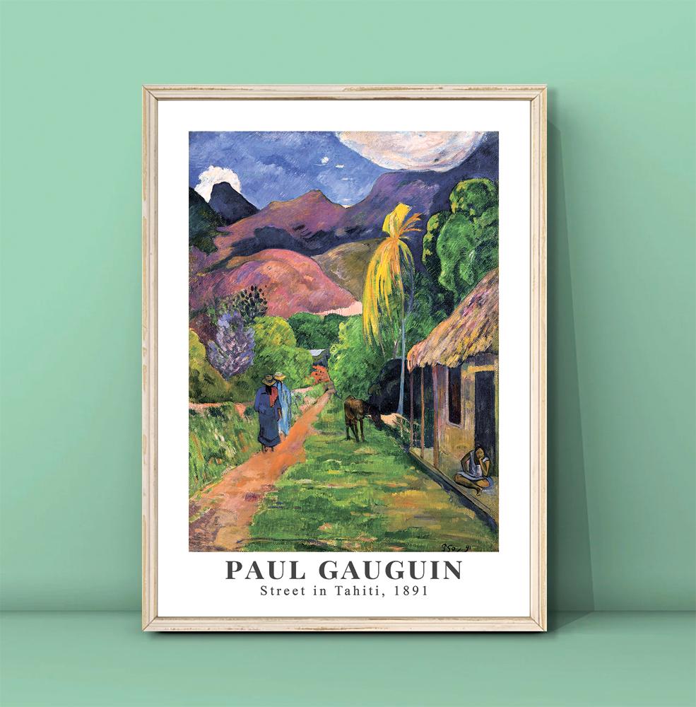 Paul Gauguin、LA MANDOLINE、画集画、新品額装付 Paul Gauguin Street in Tahiti, 1891 Print Wall Art,gauguin
