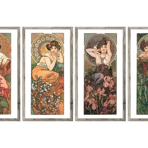 Set di 4 Alphonse Mucha Le pietre preziose Stampa Wall Art, Mucha Poster, Poster donna vintage, Decorazione della parete della camera da letto, DOWNLOAD DIGITALE
