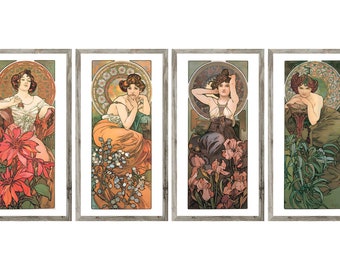 Set of 4 Alphonse Mucha The Precious Stones Print Wall Art,Mucha Poster,Vintage Woman Poster,Bedroom Wall Decor,DIGITAL DOWNLOAD