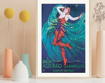 Leopoldo Metlicovitz Woman Print: Ragno Azzurro Opera Poster