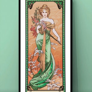 Alphonse Mucha Frühling Print,Mucha Frühling Poster,Frauen mit Blumen in der Kunst,Weibliche rote Haare in der Kunst,Jugendstil Frauen,DIGITAL DOWNLOAD