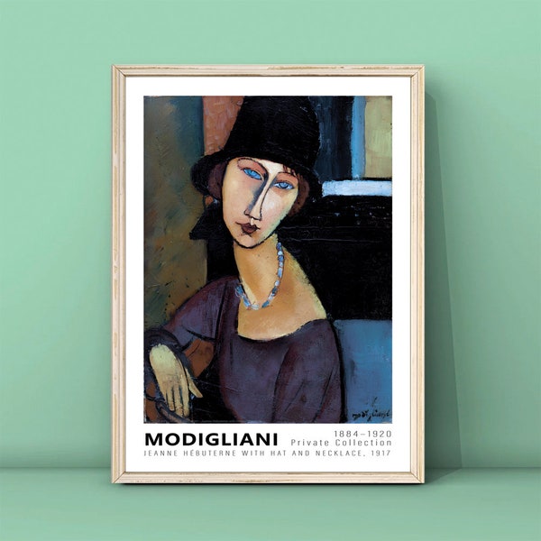 Amedeo Modigliani Jeanne Hebuterne with Hat and Necklace (Cropped) Print Wall Art,Modigliani Poster,Vintage Wall Decor,DIGITAL DOWNLOAD.