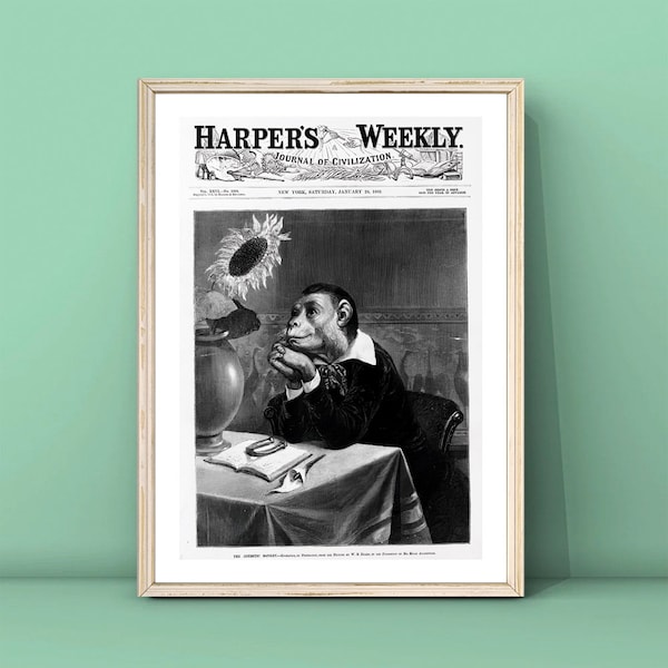 William Holbrook Beard The Aesthetic Monkey 1882 Print,Monkeys acting as humans in art,Harper's Weekly Covers Poster,DIGITAL DOWNLOAD