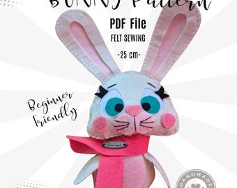 Patron de couture lapin en feutre – Peluche à faire soi-même (Patron PDF)