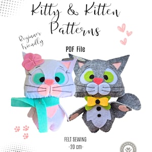 Felt Kitty & Kitten Toy Set, PDF Pattern | DIY Hand-Sewn, Tutorial with Images, Instant Download