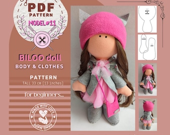 Biloo Doll Sewing Pattern | 33cm Cloth Doll Body & Clothes (PDF Download)