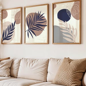 Boho Leaves Wall Art Set of 3 - Printable Digital Prints | Neutral Colors | Mid-Century Modern & Abstract | Instant Download | home decor image 7