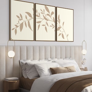 Beige leaves art set of 3 prints, Botanical gallery wall art, Boho Leaves Wall Art, beige branch wall art,Botanical wall art, Neutral prints