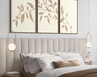 Beige leaves art set of 3 prints, Botanical gallery wall art, Boho Leaves Wall Art, beige branch wall art,Botanical wall art, Neutral prints
