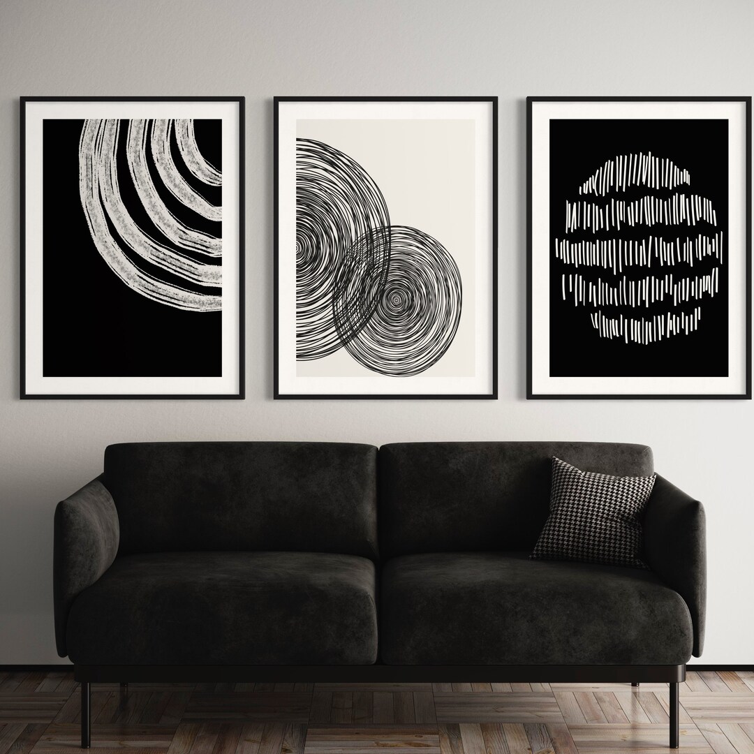 Black and White Wall Art, Boho Art Set of 3, Abstract Black and White ...