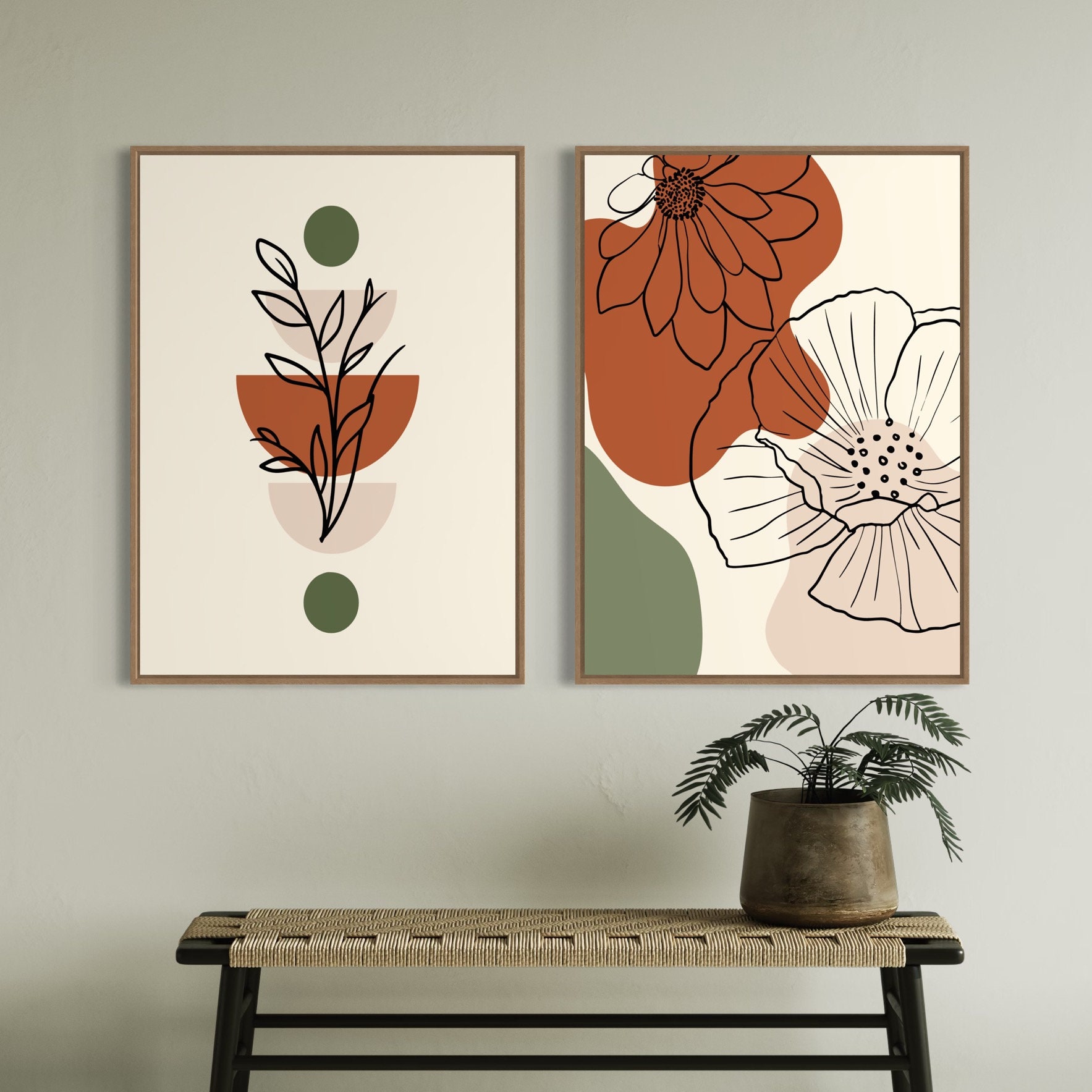 Boho Abstract Wall Art Prints, Boho Wall Decor, Set of 2 Prints, Boho ...
