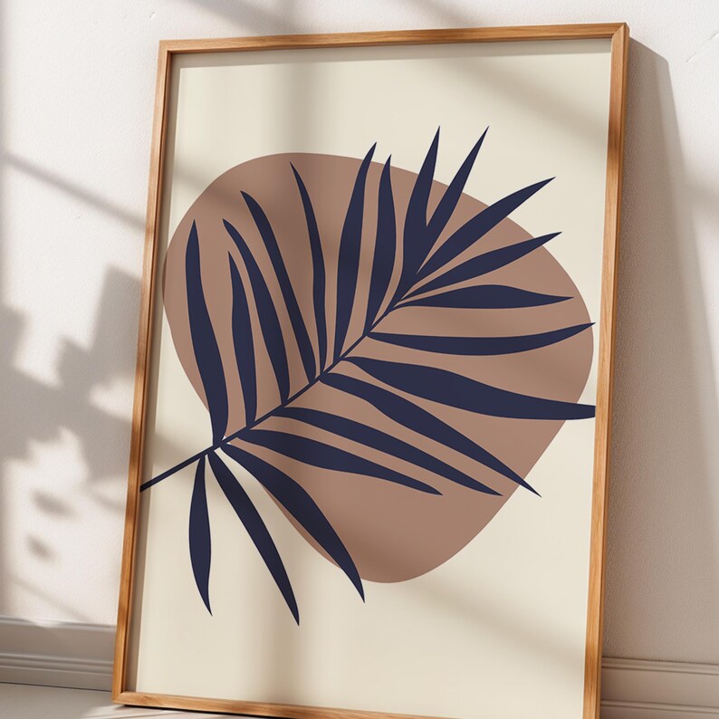 Boho Leaves Wall Art Set of 3 - Printable Digital Prints | Neutral Colors | Mid-Century Modern & Abstract | Instant Download | home decor image 3