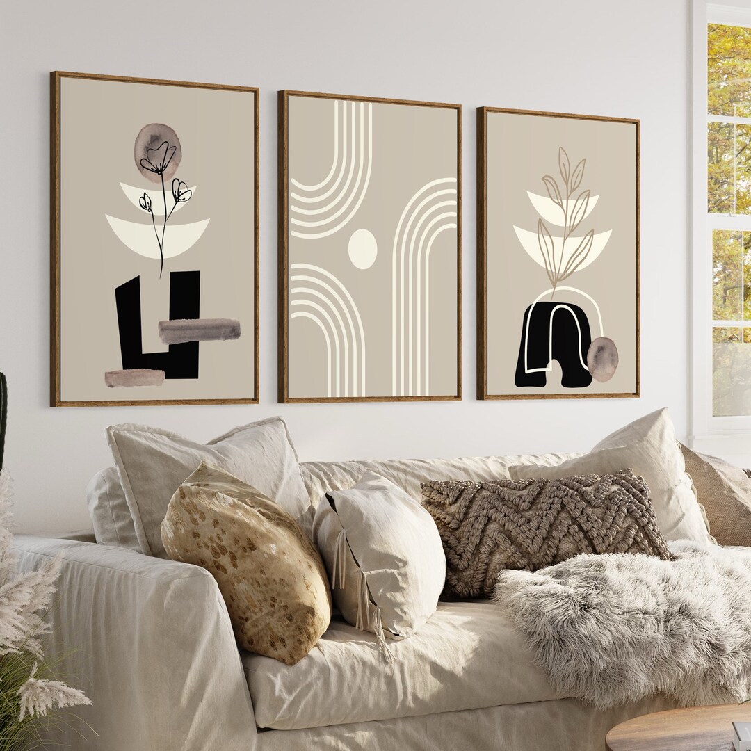 Printable Black Beige Mid Century Modern Wall Art Set of 3 Prints ...