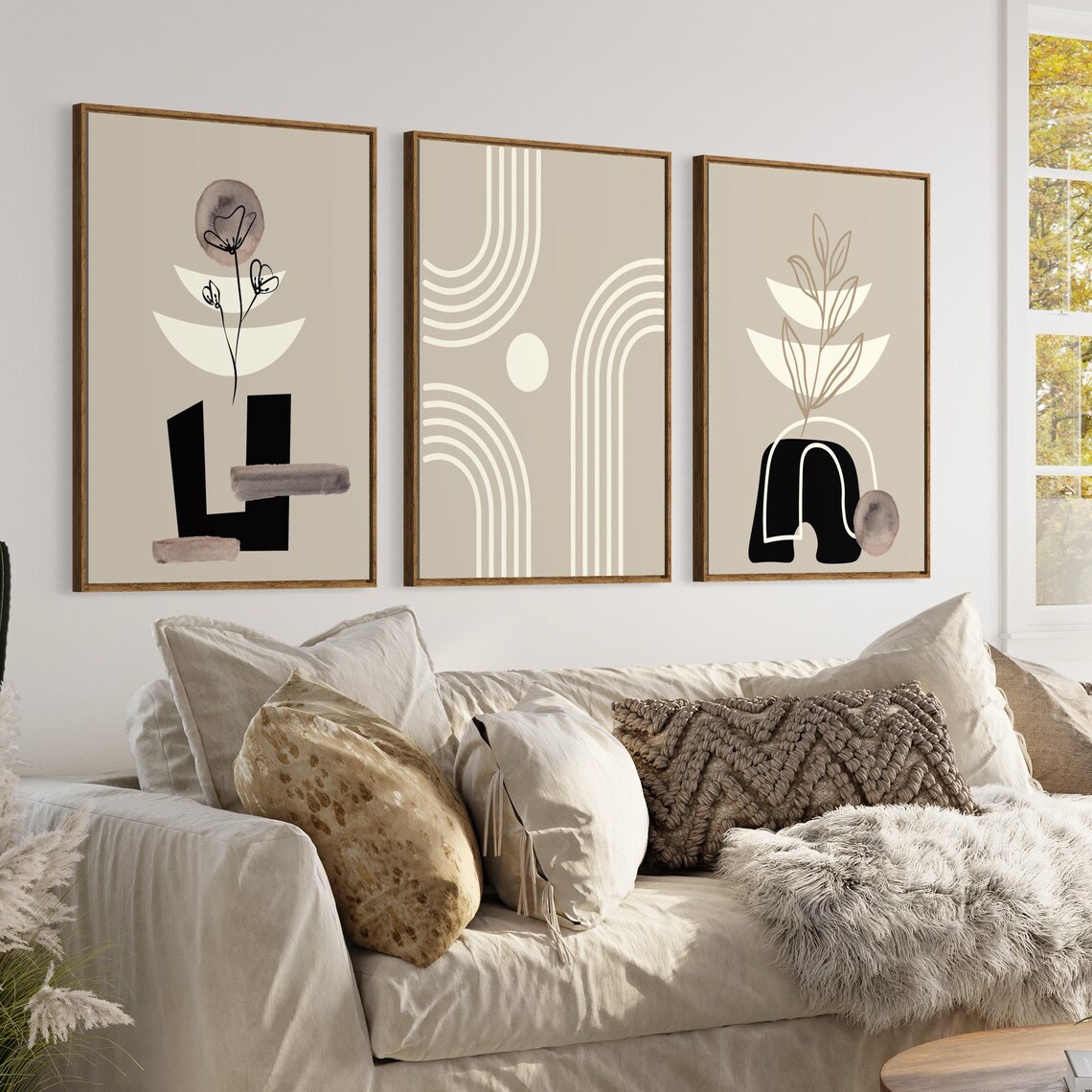 Printable Black Beige Mid Century Modern Wall Art Set of 3 Prints ...