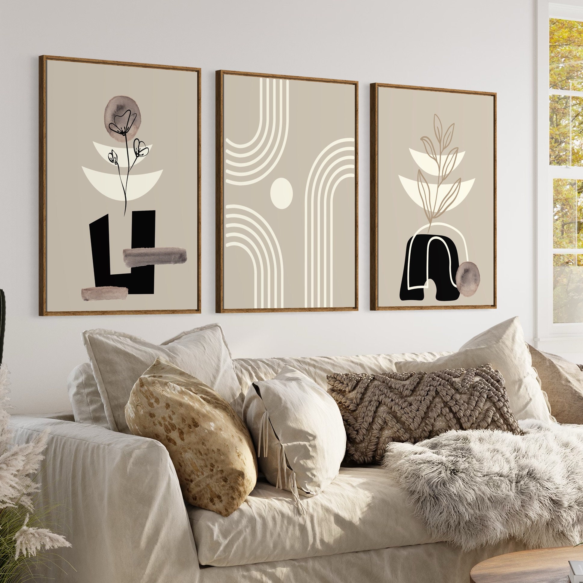 Printable Black Beige Mid Century Modern Wall Art Set of 3 Prints ...