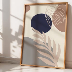 Boho Leaves Wall Art Set of 3 - Printable Digital Prints | Neutral Colors | Mid-Century Modern & Abstract | Instant Download | home decor image 5