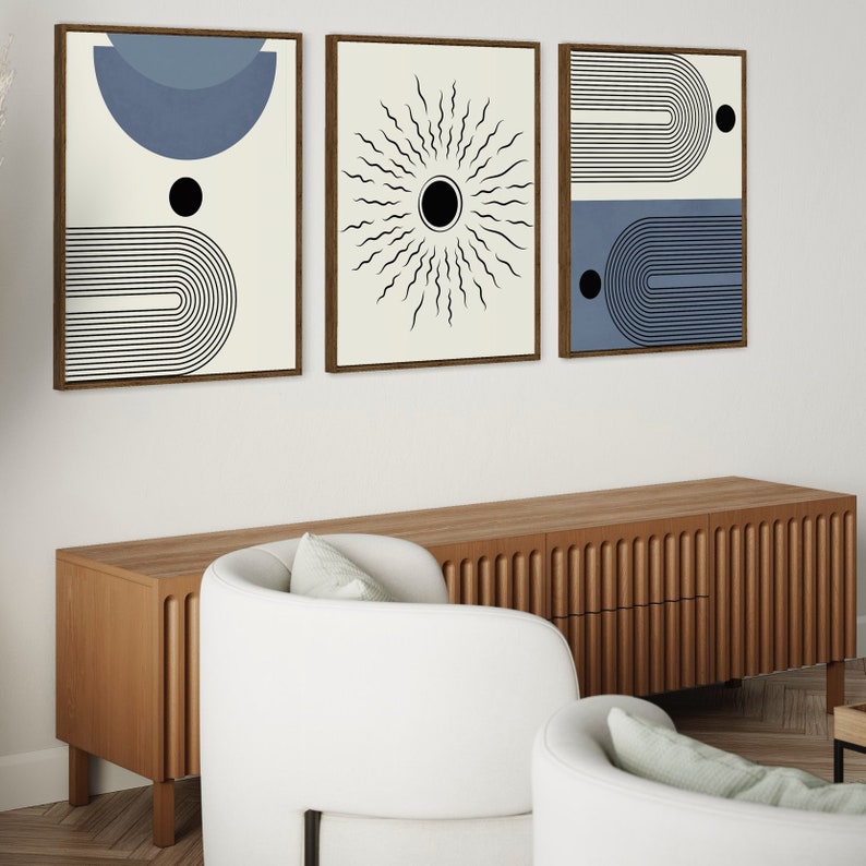 Mid Century Art Prints Set of 3, Neutral Modern Wall Art Decor, Boho ...