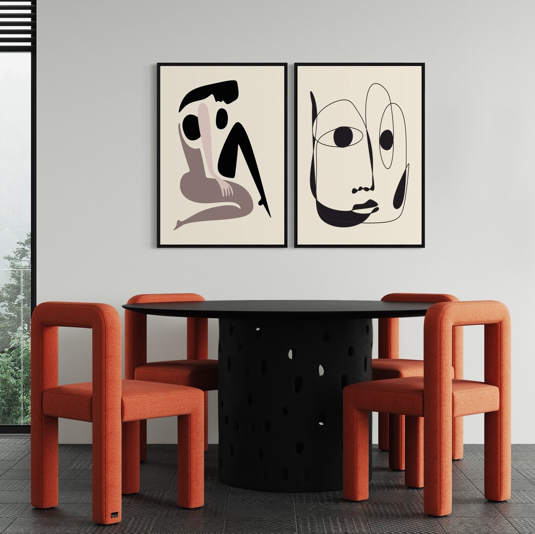 Abstract Modern Art Set of 2 Prints Female Modern Art Black Etsy