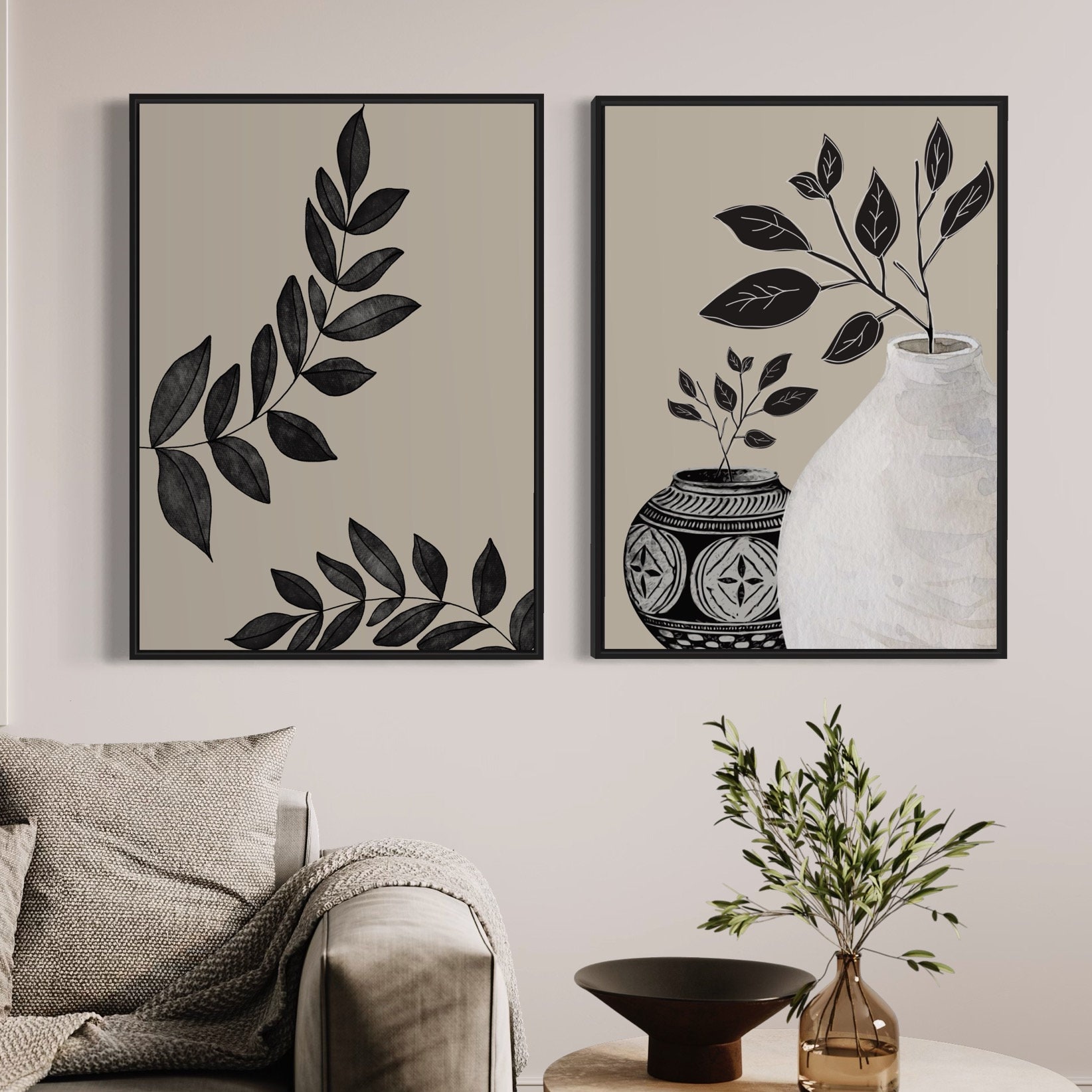 Printable Beige Black Mid Century Modern Wall Art Set of 2 - Etsy