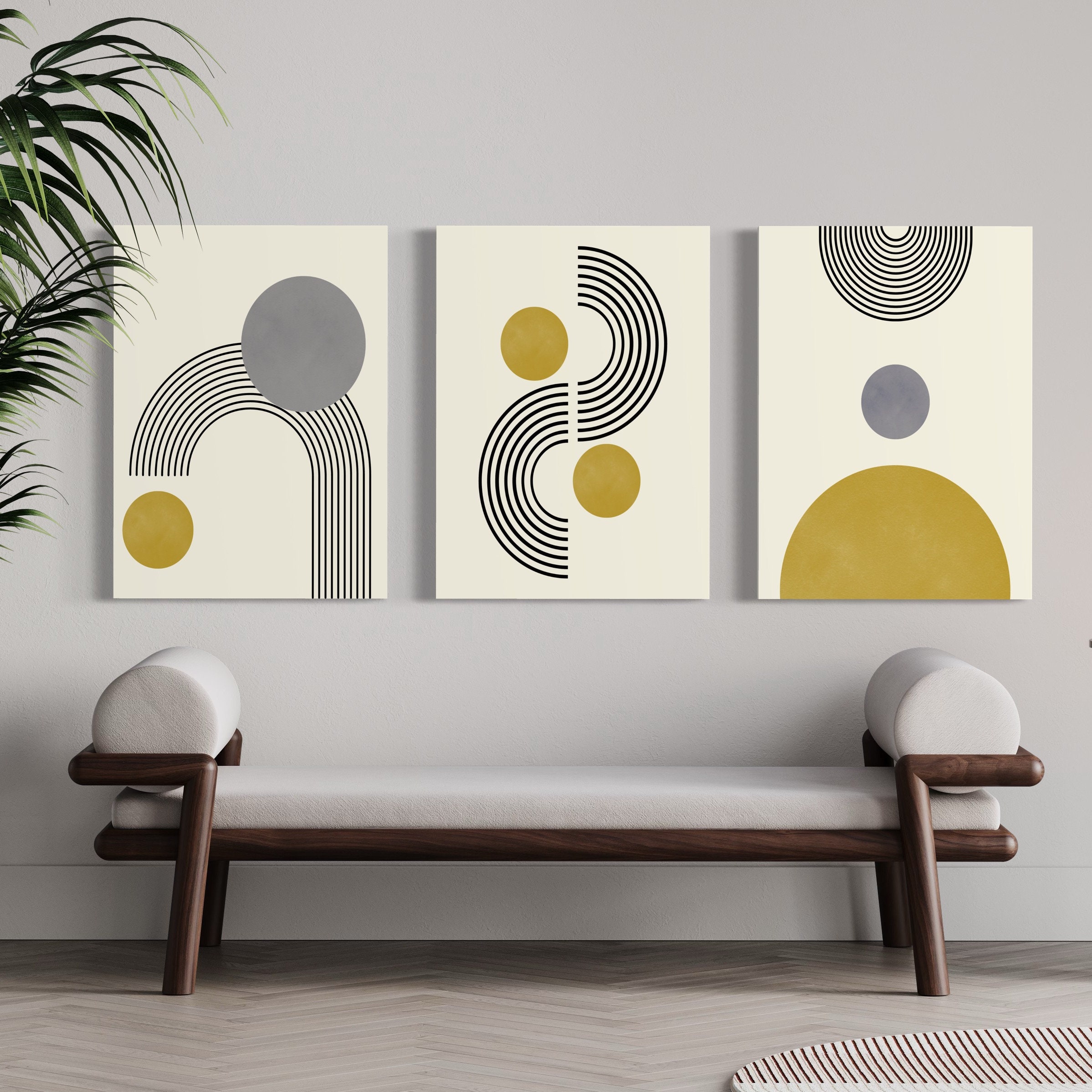 Mid Century Art Prints Set of 3, Neutral Modern Wall Art Decor, Boho ...