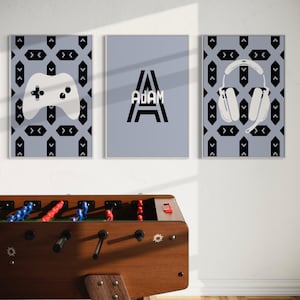 BOYS WALL ART Prints, Personalized name, Gaming Prints, Set of 3 Downloadable Prints,Teen wall Decor,Kids Room, Blue gaming wall art posters