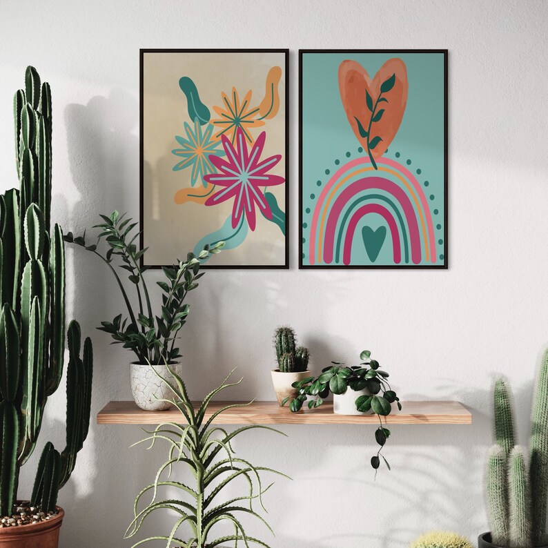 Boho Wall Art Bundle, Mid Century Art Prints, Modern Wall Decor