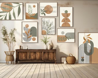 Boho Wall Art Bundle, Mid Century Modern Art Prints, Boho Printables, Collage Posters,Set of 8 prints, boho art prints,living room wall art