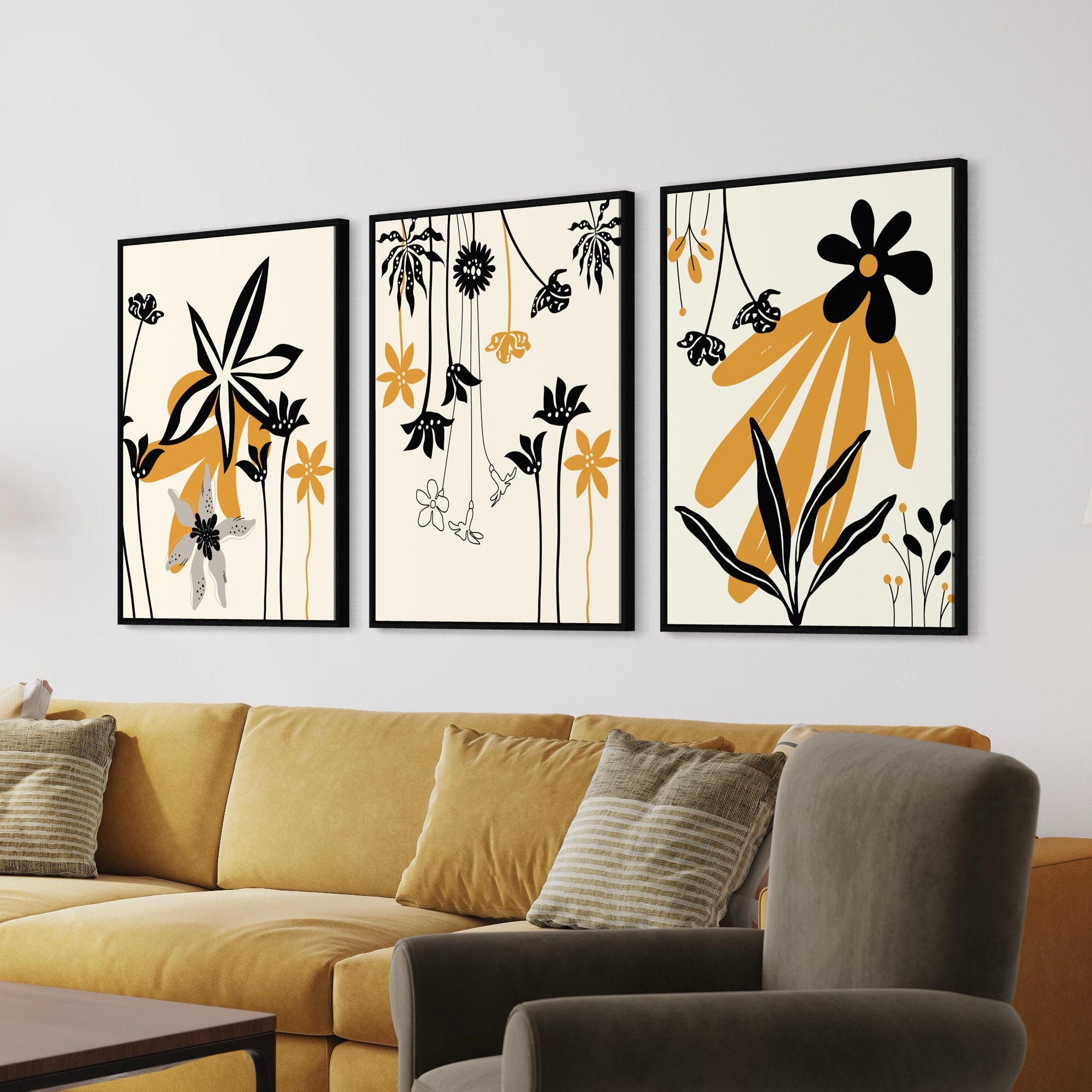 Modern Abstract Wall Art Prints, Modern Wall Decor, Set of 3 Prints, Botanical Wall Art, Mid ...