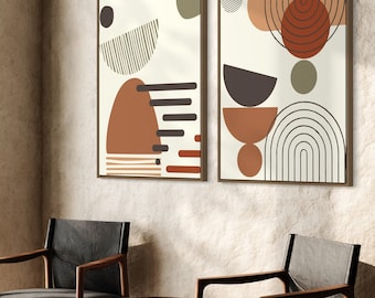 Boho Wall Art Set of 2 Prints - Boho Digital Prints, Boho Wall decor set | Mid Century Modern Abstract Art| Boho Poster Prints, Boho Prints