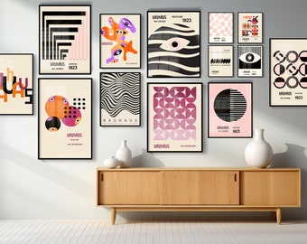 Bauhaus Poster, Bauhaus Art Posters set of 13 , Bauhaus Wall Art, Pink Abstract Wall Art prints, Digital Abstract Geometric Modern Bundle