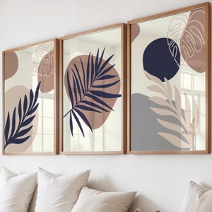 Boho Leaves Wall Art Set of 3 - Printable Digital Prints | Neutral Colors | Mid-Century Modern & Abstract | Instant Download | home decor image 6