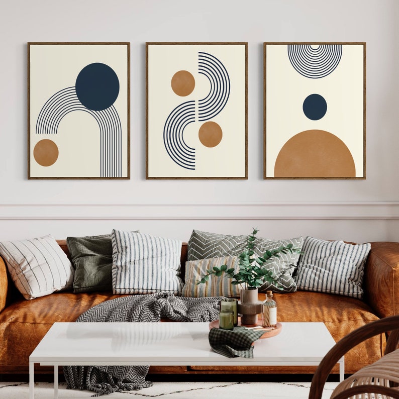 Mid Century Art Prints Set of 3, Neutral Modern Wall Art Decor, Boho ...