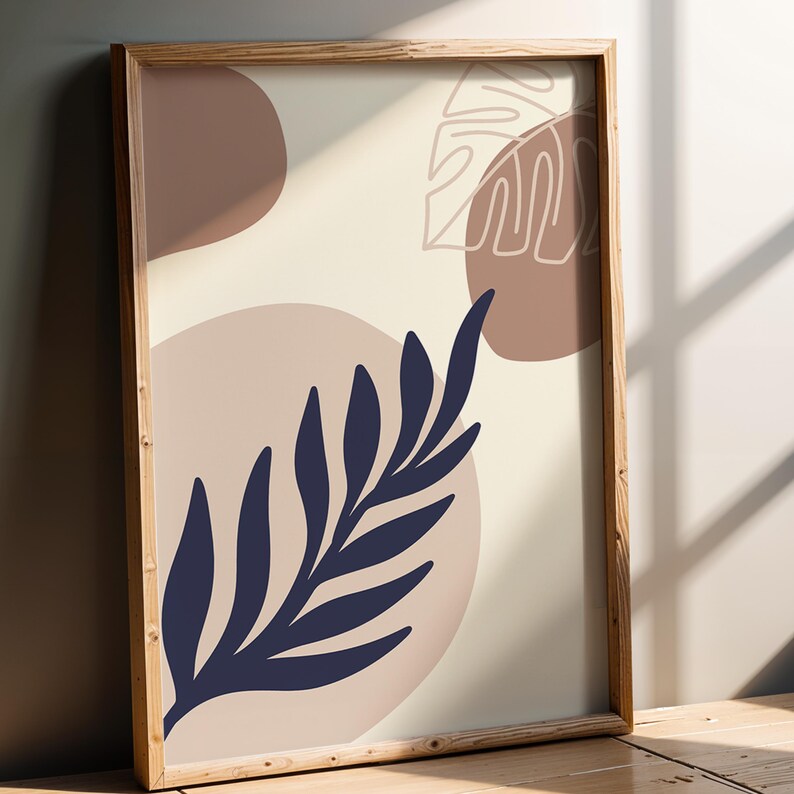 Boho Leaves Wall Art Set of 3 - Printable Digital Prints | Neutral Colors | Mid-Century Modern & Abstract | Instant Download | home decor image 4
