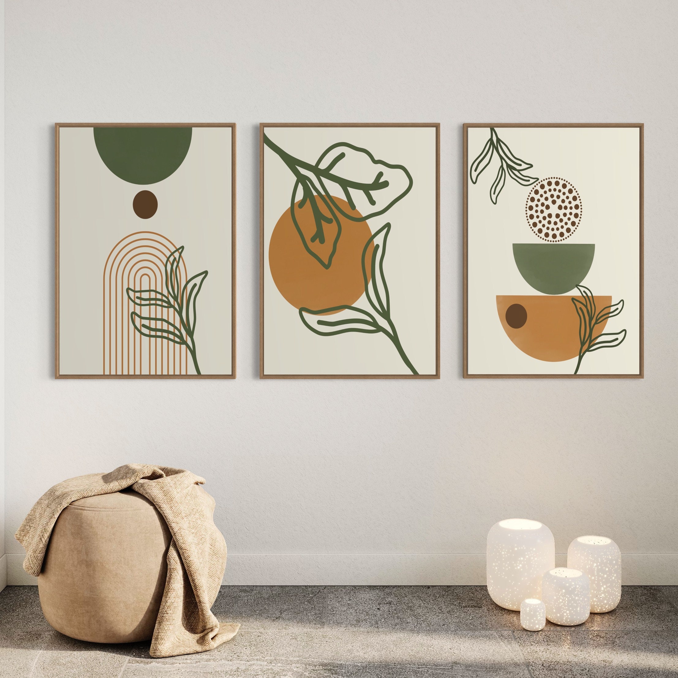 Printable Orange Green Mid Century Modern Wall Art Set of 3 Prints ...