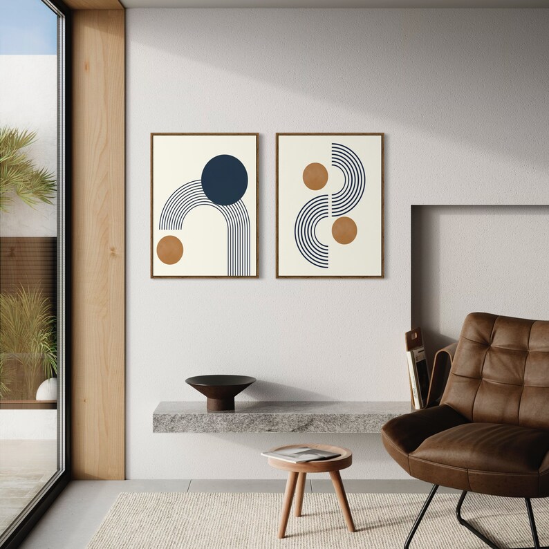 Mid Century Art Prints Set of 3, Neutral Modern Wall Art Decor, Boho ...